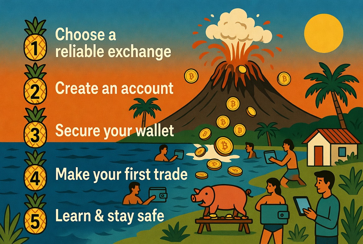 Illustrated map of the United States highlighting Hawaii connected to the mainland by a bridge symbolizing regulatory clarity, with scales of justice and dollar icons representing crypto regulation and financial integration.